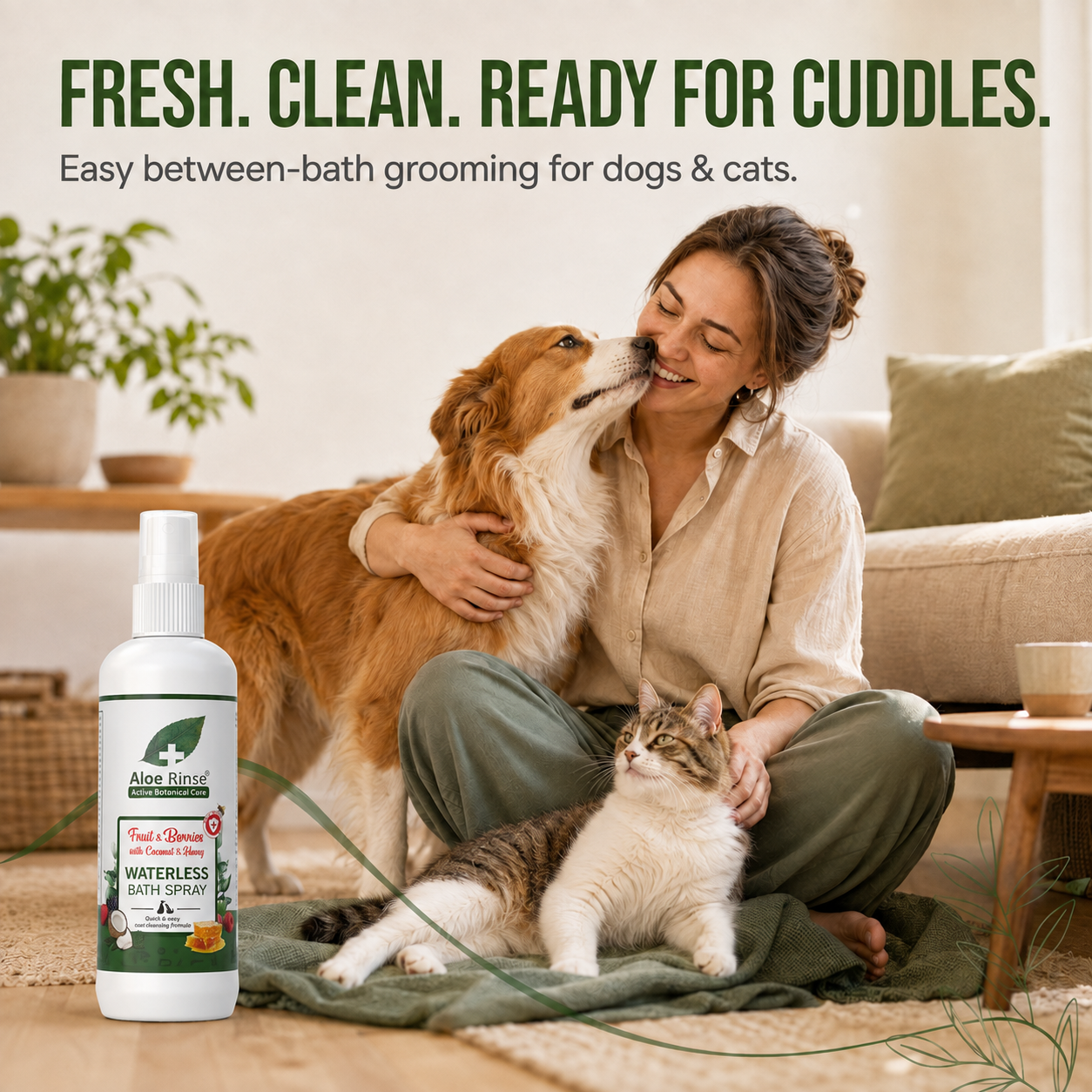 Aloe Rinse Fruit & Berries Waterless Bath Spray for Dogs & Cats | No-Rinse Dry Shampoo | Coconut, Honey & Aloe Vera | 200 ml
