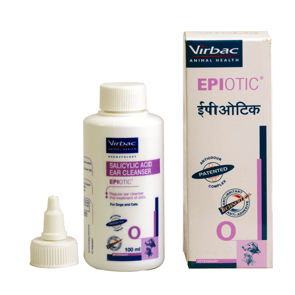 Virbac EPIOTIC® Ear Cleaner bottle and packaging for pets with salicylic acid and anti-odour complex