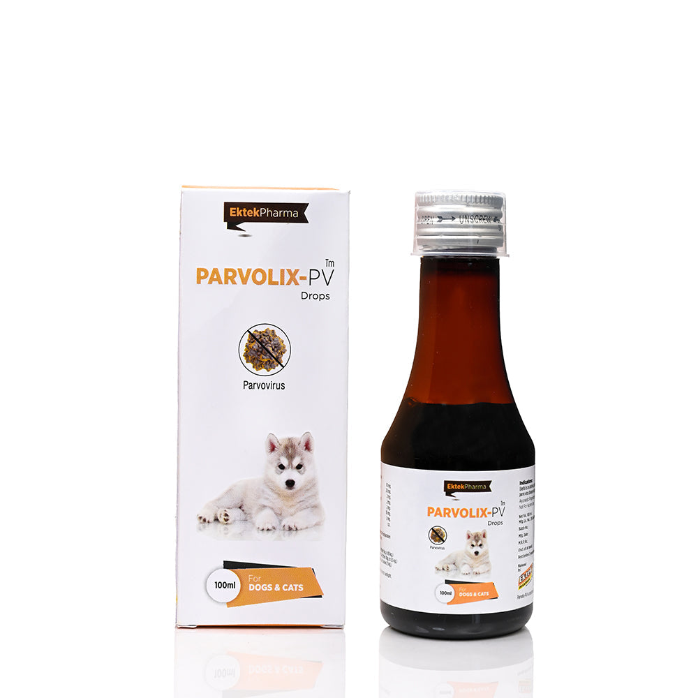 Parvolix Pv Drops 100ml for supportive treatment of parvo virus in dogs and cats with antiviral and antioxidant properties