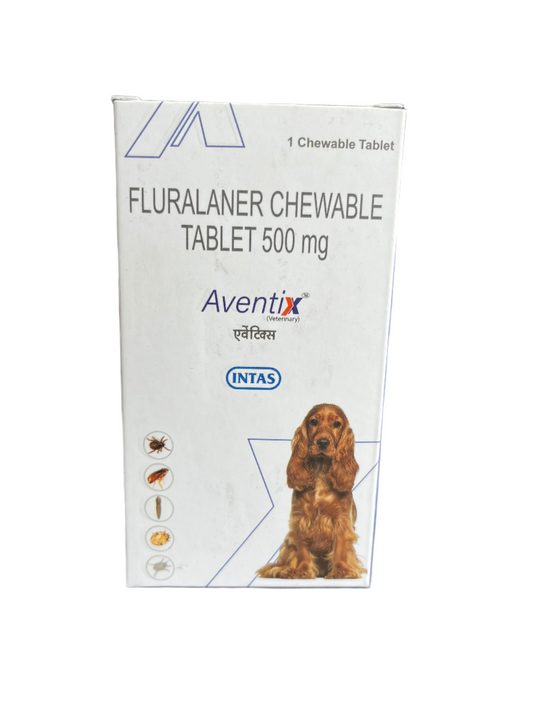 Aventix Fluralaner Chewable 500 mg (10 to 20 kg) Tablet for Dogs – Flea & Tick Control (Intas)