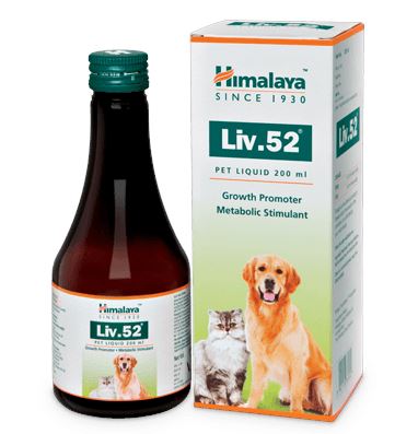 Liv.52 pet 200ml bottle and box for pet appetite stimulant and liver support with dog and cat images