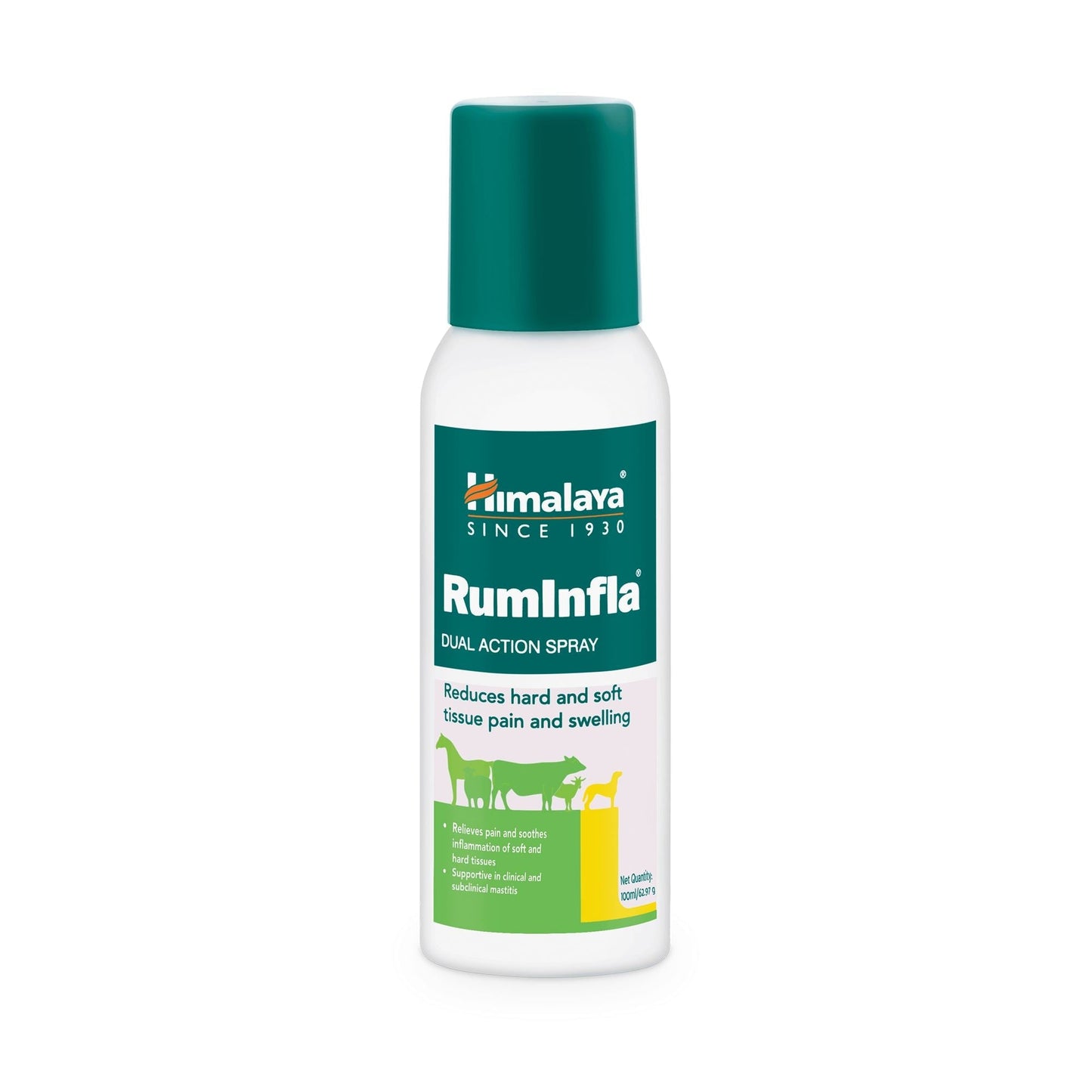 RumInfla dual-action spray for reducing hard and soft tissue pain and swelling in animals