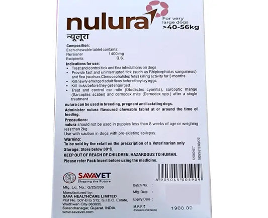 Savavet Nulura Tick & Flea Tablet for Large Dogs, for Wt 20 to 40 KG