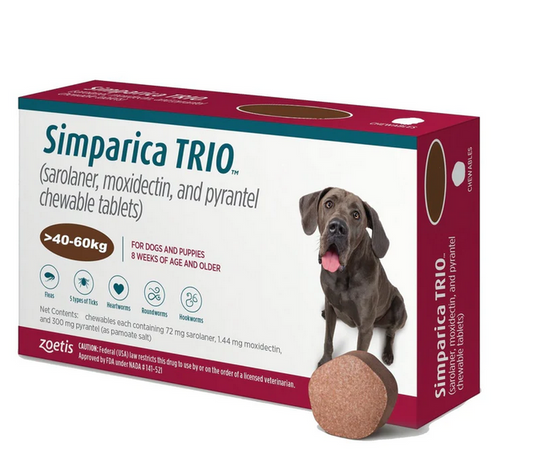 Zoetis Simparica Trio Chewable Tablets for Dogs - 1 Month Protection (1 Pack, 3 Tablets)