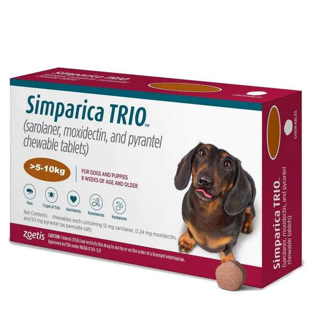 Zoetis Simparica Trio Chewable Tablets for Dogs - 1 Month Protection (1 Pack, 3 Tablets)