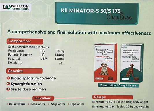 Kilminator-S 50 Deworming Chewables for Dogs Upto 10 kg