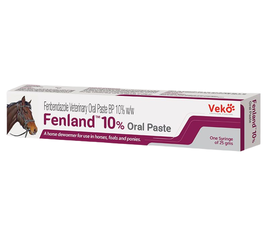 Veko FenLand 10% Paste veterinary oral dewormer syringe for horses and ponies, 25g packaging
