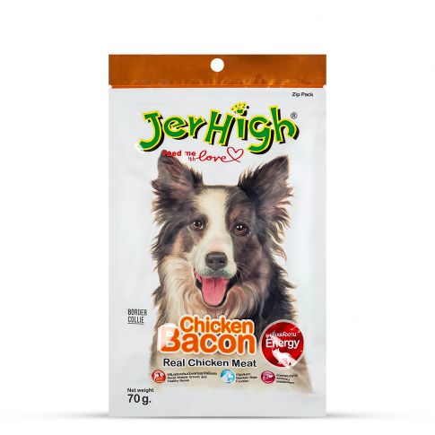 JerHigh Bacon 70 gm dog treat pack with chicken bacon flavor and Border Collie image