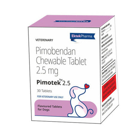 Pimotek chewable tablets 2.5mg for dogs heart health support with pimobendan active ingredient.