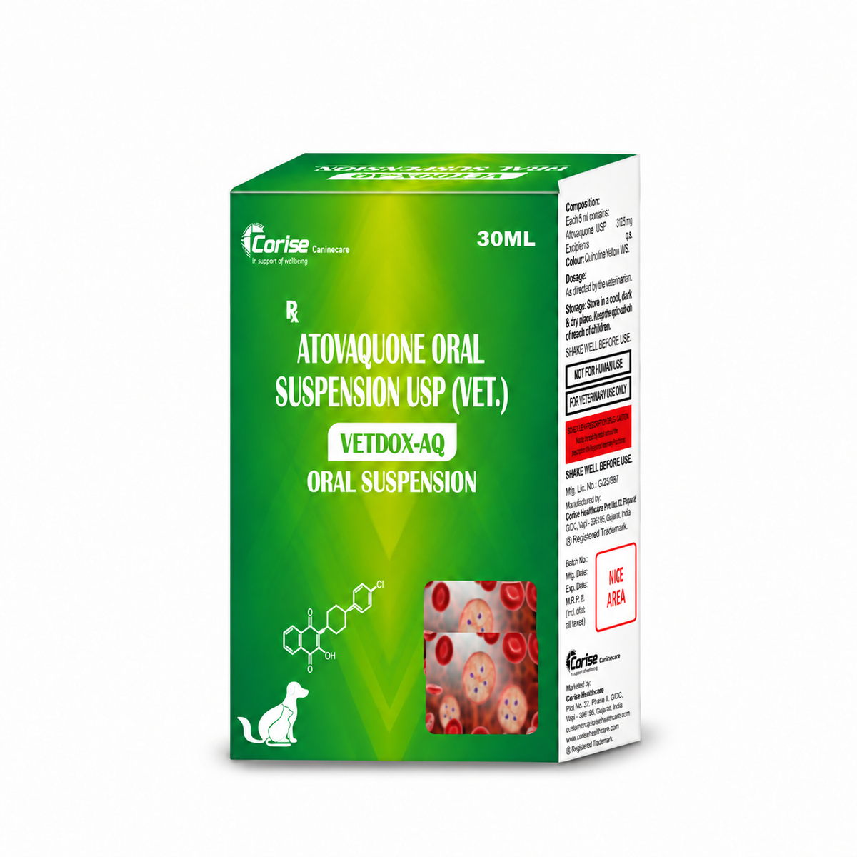 Corise Vetdox-AQ Atovaquone Oral Suspension for Dogs & Cats | 375 mg/5 ml | 30 ml