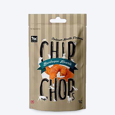 Chip Chops Barbeque Hearts dog snack 70g resealable pouch suitable for all breeds