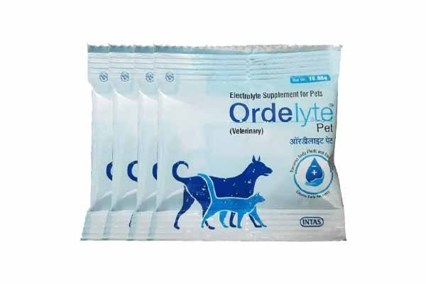 Ordelyte Pet 16g electrolyte supplement for dogs and cats to restore fluids and support recovery from dehydration and gastrointestinal issues.