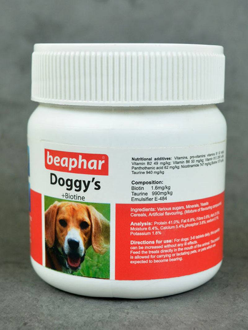 Beaphar Doggy's Biotine Tablets dog supplement with biotin and taurine for healthy skin, hair, and heart, 75 tablets pack