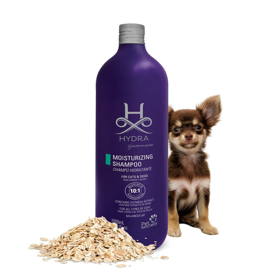 Hydra Groomers Moisturizing Shampoo bottle for cats and dogs with oatmeal extract and moisturizing formula