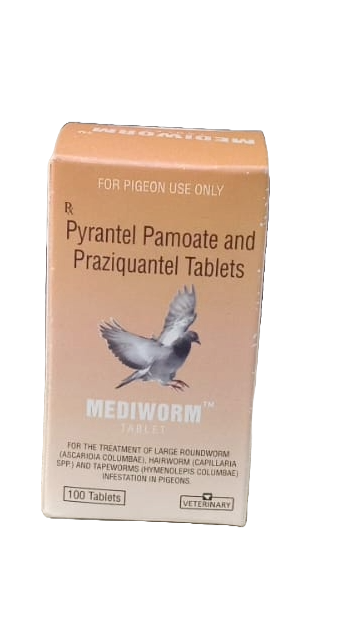 MEDIWORM Pigeon Deworming Tablets – Pyrantel Pamoate & Praziquantel, 100 Tablets