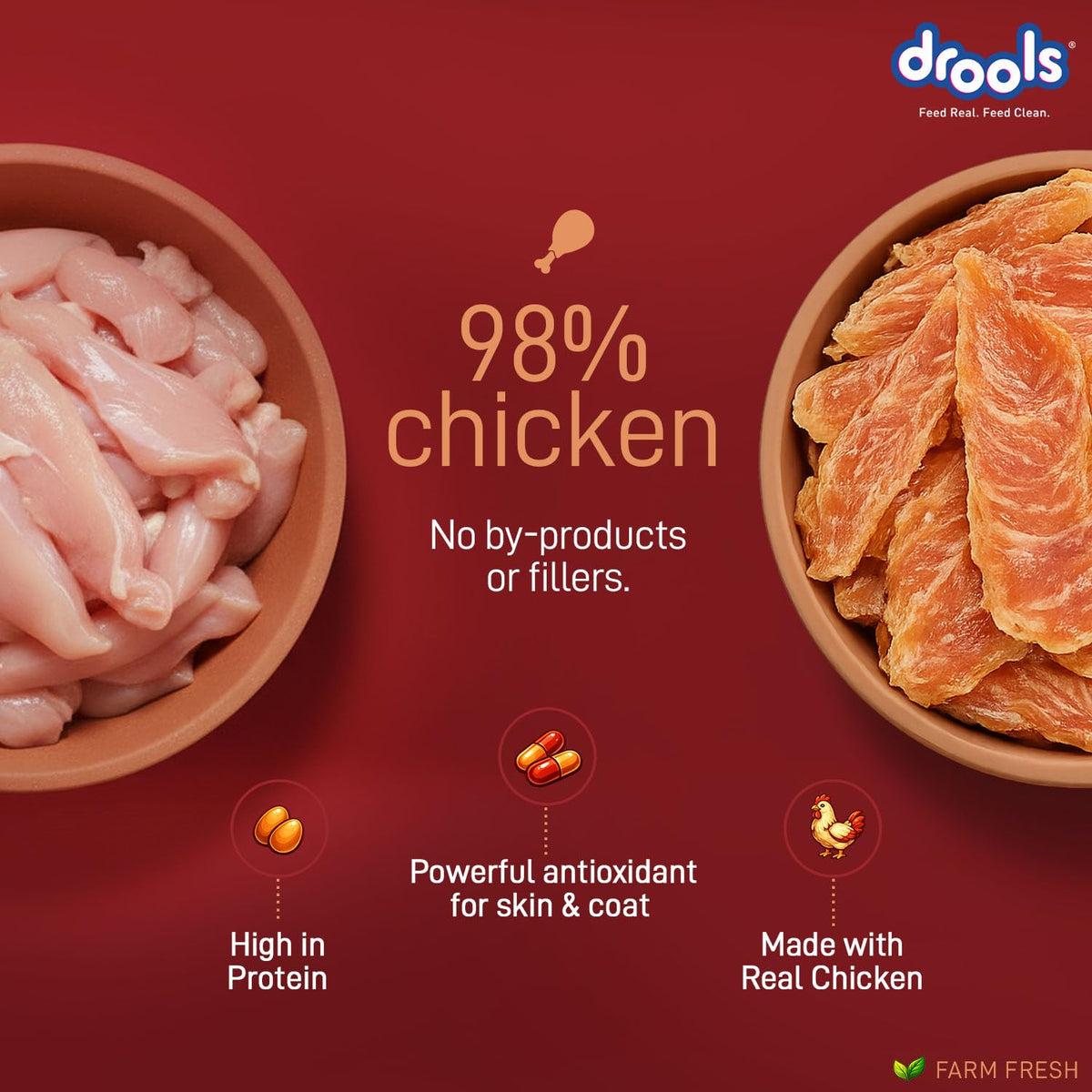 Drools Adult Dog Treat Chicken Jerky, Real Chicken Flavour, Grain Free & Gluten Free