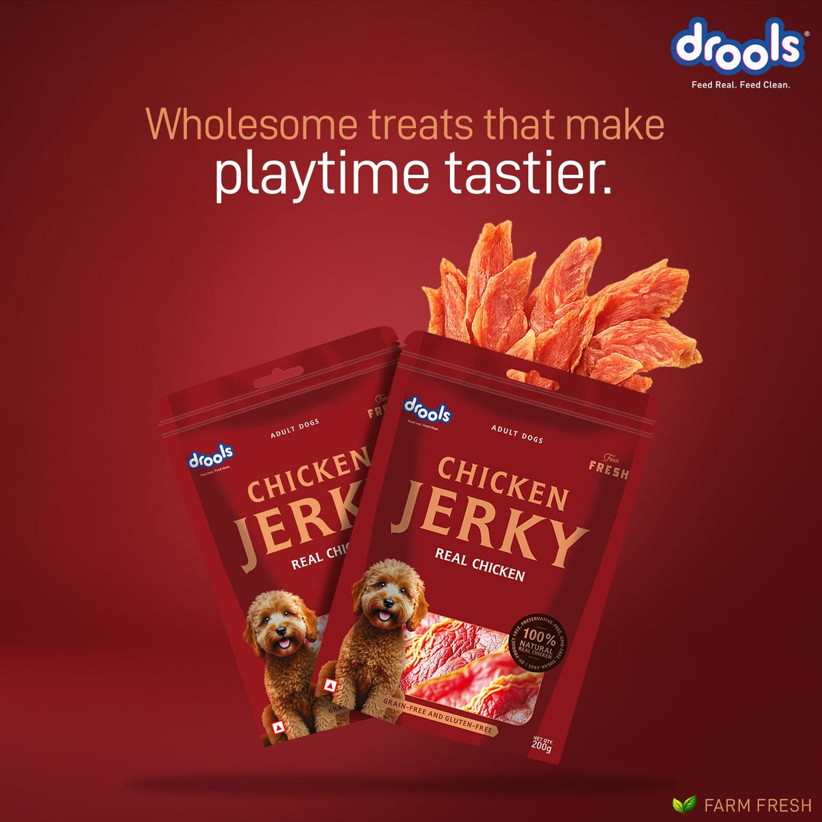 Drools Adult Dog Treat Chicken Jerky, Real Chicken Flavour, Grain Free & Gluten Free