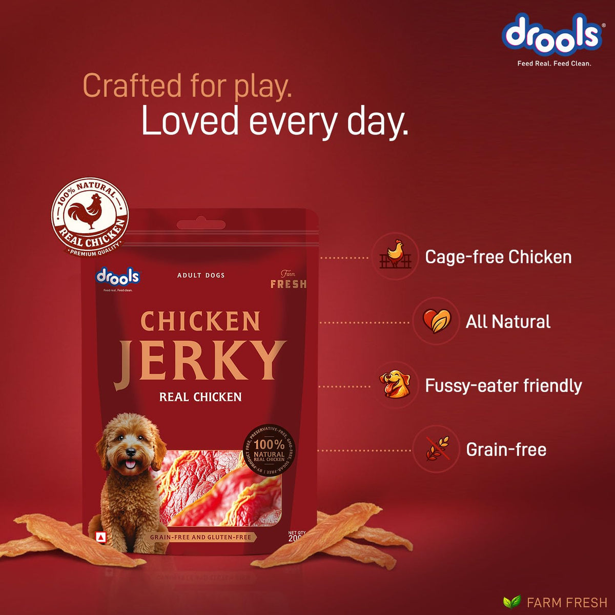 Drools Adult Dog Treat Chicken Jerky, Real Chicken Flavour, Grain Free & Gluten Free