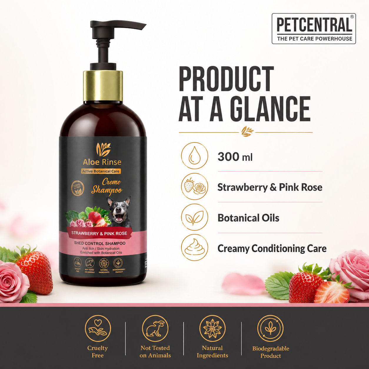 Aloe Rinse Strawberry & Pink Rose Shed-Control Shampoo - 300 ml