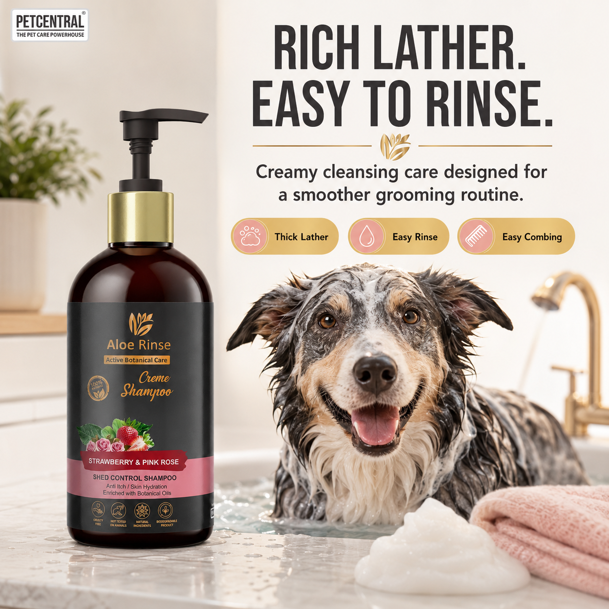 Aloe Rinse Strawberry & Pink Rose Shed-Control Shampoo - 300 ml
