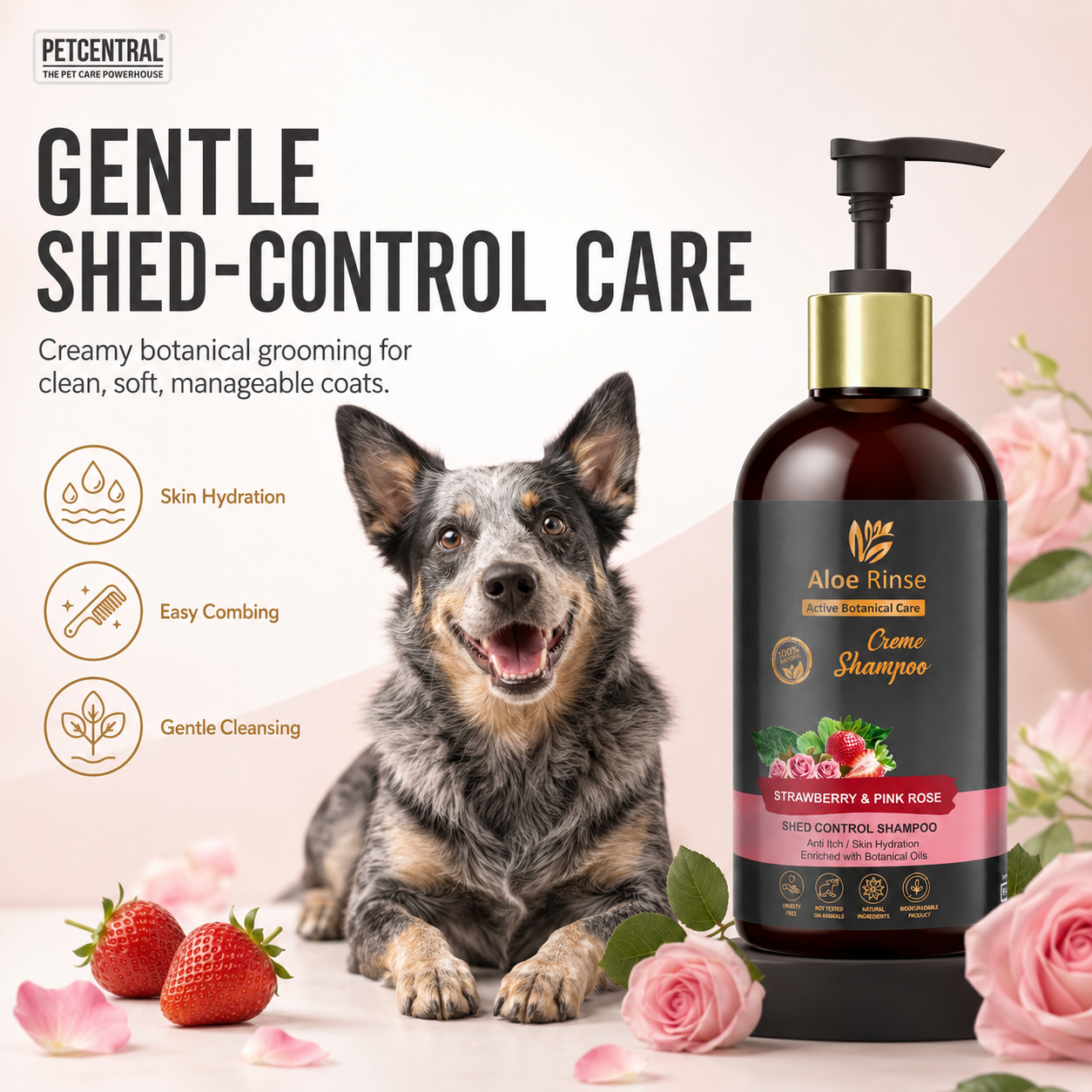 Aloe Rinse Strawberry & Pink Rose Shed-Control Shampoo - 300 ml