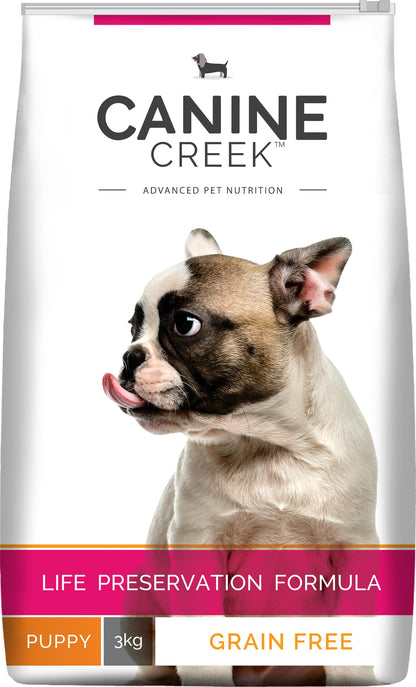 Canine Creek Puppy Dry Dog Food – Grain Free, High Protein Chicken Formula with DHA | Advanced Nutrition for Puppies | Available in 1.2 kg, 3 kg & 12.5 kg