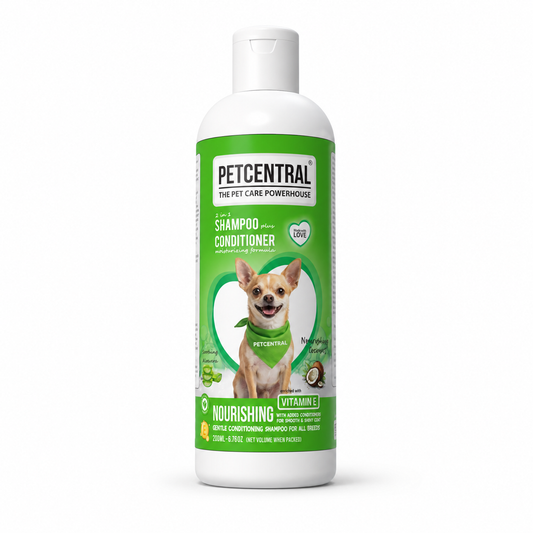 PETCENTRAL 2-in-1 Coconut & Aloe Vera Shampoo + Conditioner for Dogs & Cats | Nourishing Pet Grooming Shampoo | Cleanse, Condition & Detangle