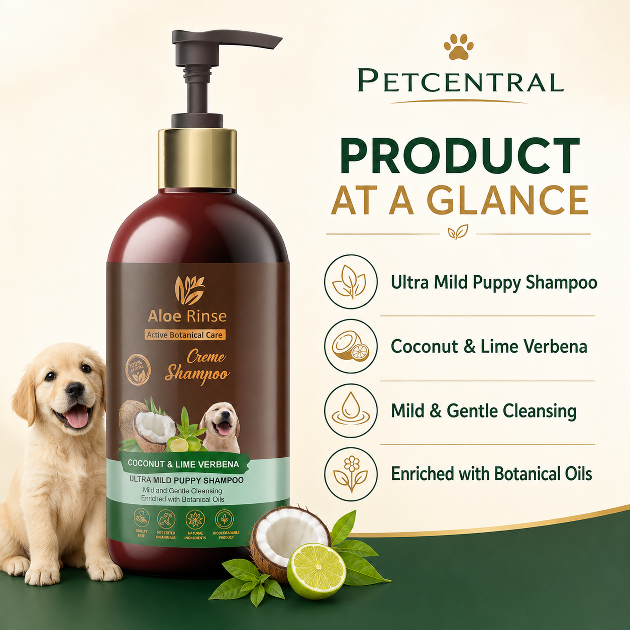 Aloe Rinse Coconut & Lime Verbena Puppy Creme Shampoo - 300 ml