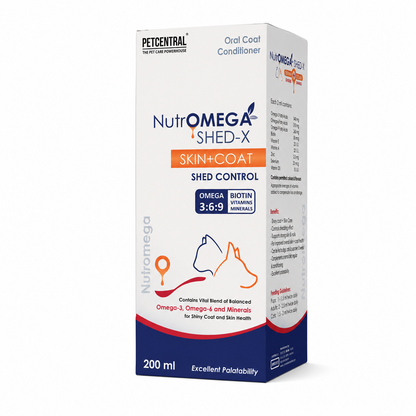 NutrOMEGA SHED-X Omega 3-6-9 Liquid Supplement for Dogs & Cats | Reduces Shedding, Supports Skin & Coat Health | Biotin, Vitamins A, D3, E, Zinc & Selenium | 200 ml