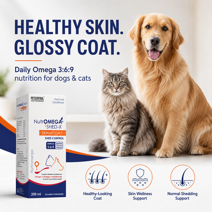 NutrOMEGA SHED-X Omega 3-6-9 Liquid Supplement for Dogs & Cats | Reduces Shedding, Supports Skin & Coat Health | Biotin, Vitamins A, D3, E, Zinc & Selenium | 200 ml