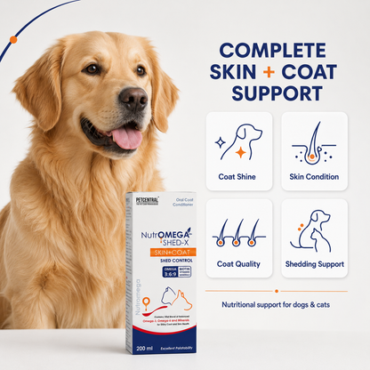 NutrOMEGA SHED-X Omega 3-6-9 Liquid Supplement for Dogs & Cats | Reduces Shedding, Supports Skin & Coat Health | Biotin, Vitamins A, D3, E, Zinc & Selenium | 200 ml