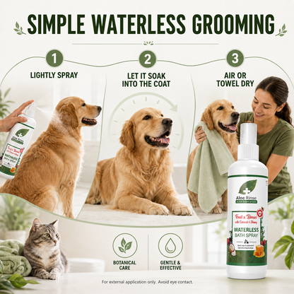 Aloe Rinse Fruit & Berries Waterless Bath Spray for Dogs & Cats | No-Rinse Dry Shampoo | Coconut, Honey & Aloe Vera | 200 ml