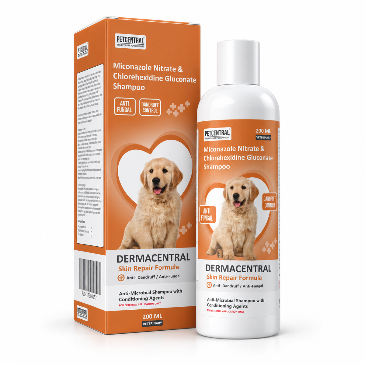 DERMACENTRAL Miconazole Nitrate & Chlorhexidine Gluconate Antifungal Dog Shampoo – Anti-Dandruff, Antibacterial, Skin Repair Formula