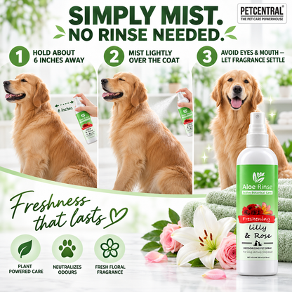 Aloe Rinse Lily & Rose Freshening Spray for Dogs & Cats - Deodorising Coat Perfume & Grooming Mist, 200 ml