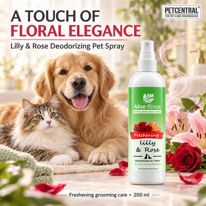Aloe Rinse Lily & Rose Freshening Spray for Dogs & Cats - Deodorising Coat Perfume & Grooming Mist, 200 ml