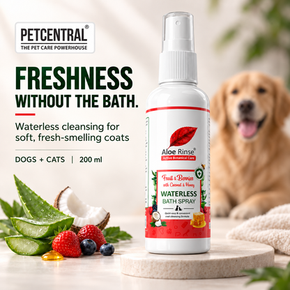 Aloe Rinse Fruit & Berries Waterless Bath Spray for Dogs & Cats | No-Rinse Dry Shampoo | Coconut, Honey & Aloe Vera | 200 ml