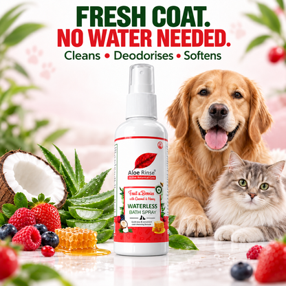 Aloe Rinse Fruit & Berries Waterless Bath Spray for Dogs & Cats | No-Rinse Dry Shampoo | Coconut, Honey & Aloe Vera | 200 ml
