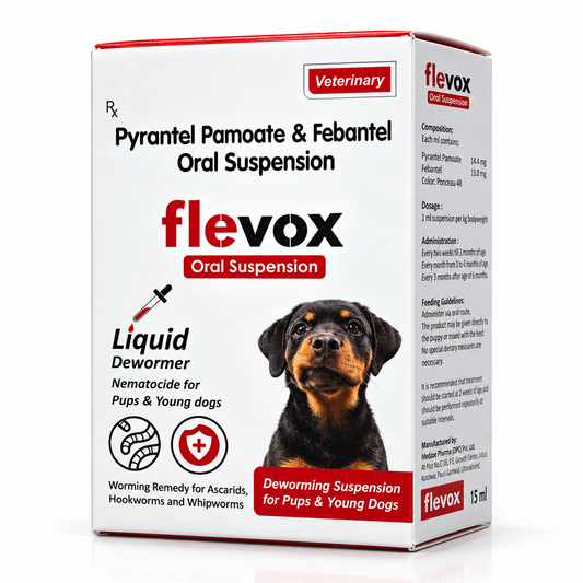 FLEVOX Oral Deworming Suspension for Puppies & Young Dogs | Pyrantel Pamoate + Febantel | 15 ml