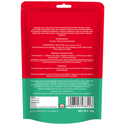Drools Dehydrated Real Chicken Wing Chews Treat for Dogs