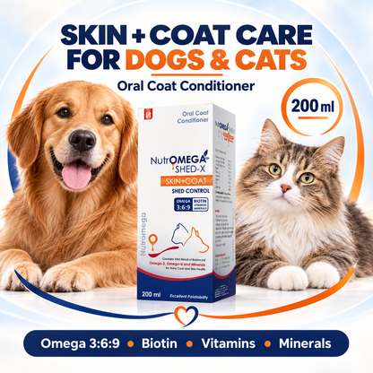 NutrOMEGA SHED-X Omega 3-6-9 Liquid Supplement for Dogs & Cats | Reduces Shedding, Supports Skin & Coat Health | Biotin, Vitamins A, D3, E, Zinc & Selenium | 200 ml