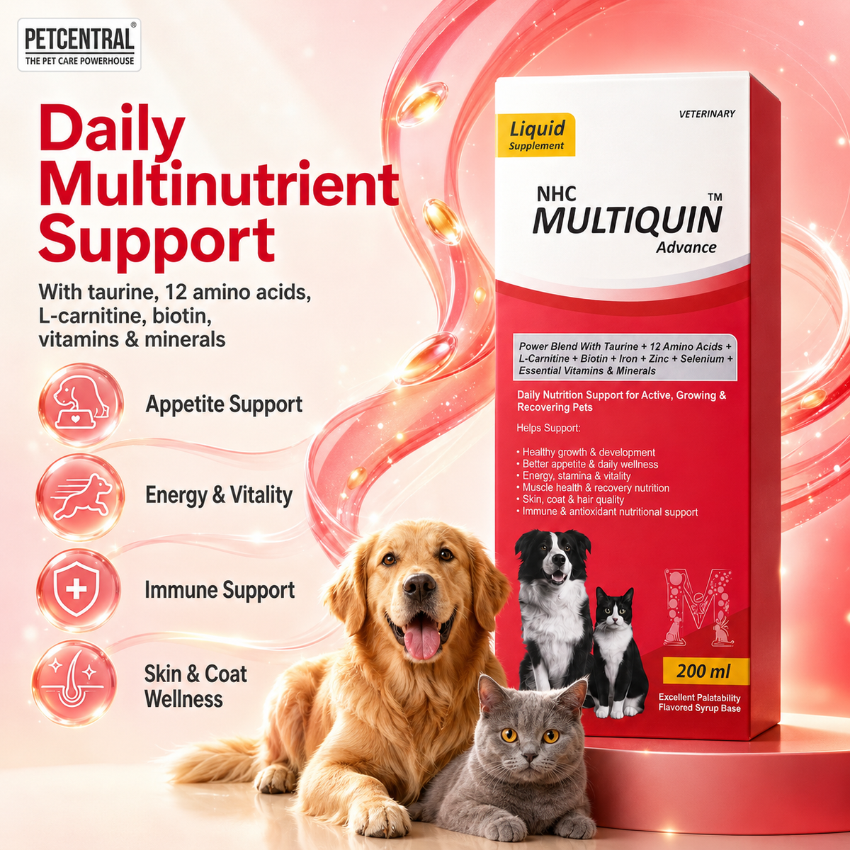 Ostoquin Maxx + NHC Multiquin Advance Daily Nutrition Combo for Dogs & Cats | Bone & Mineral + Multivitamin, Amino Acids & Taurine | Sugar-Free Liquid | 200 ml Each | Pack of 2