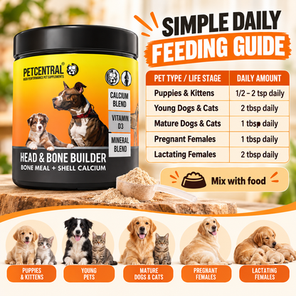 PETCENTRAL® Head & Bone Builder – Calcium & Mineral Supplement for Dogs