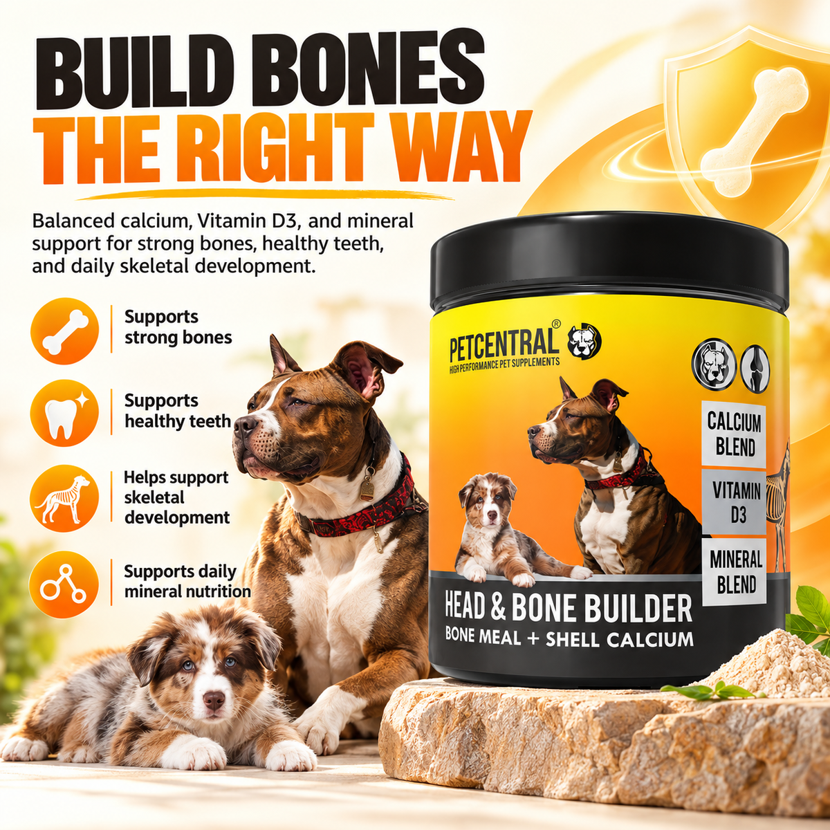 PETCENTRAL® Head & Bone Builder – Calcium & Mineral Supplement for Dogs
