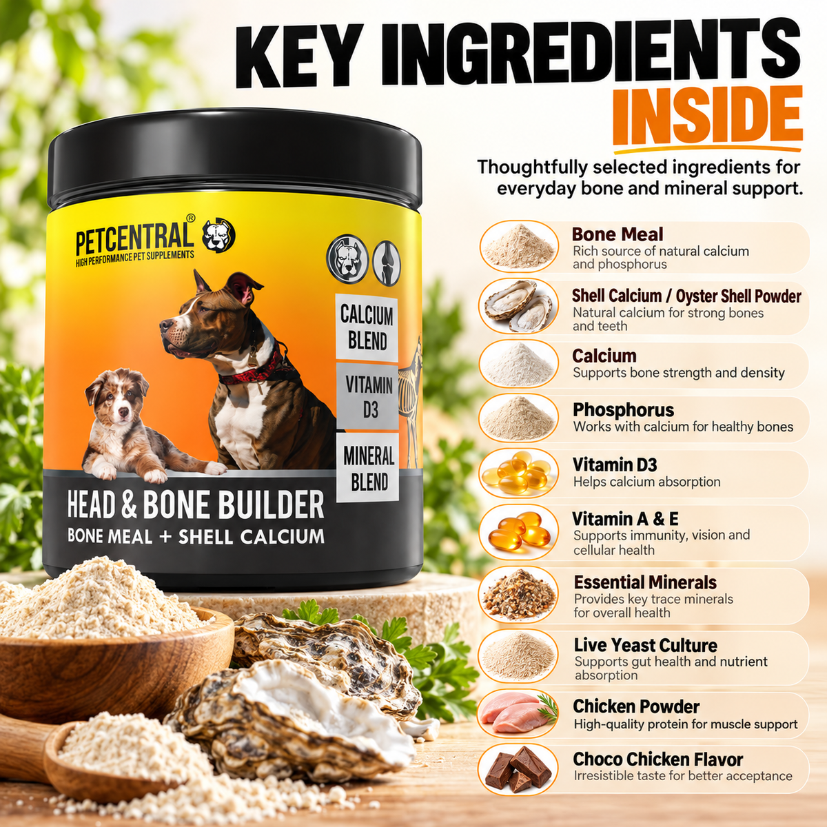 PETCENTRAL® Head & Bone Builder – Calcium & Mineral Supplement for Dogs
