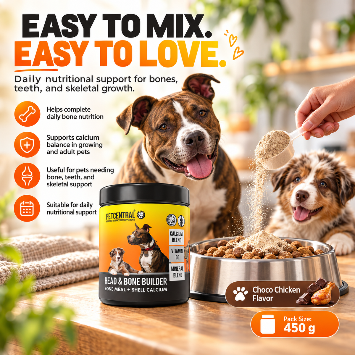 PETCENTRAL® Head & Bone Builder – Calcium & Mineral Supplement for Dogs