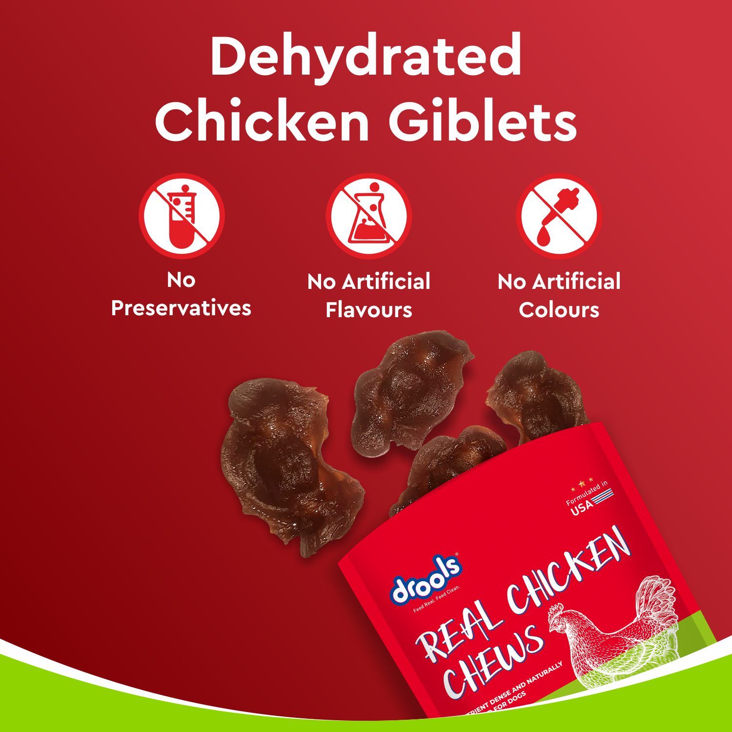 Drools Dehydrated Real Chicken Giblets Chews Treat for Dogs