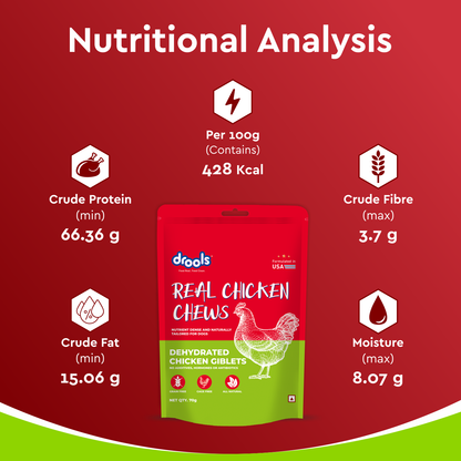 Drools Dehydrated Real Chicken Giblets Chews Treat for Dogs