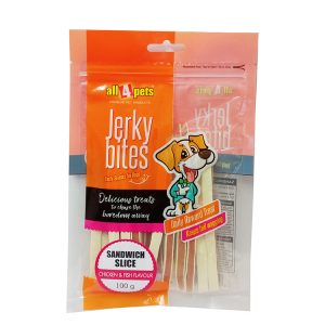 ALL4PETS JERKY BITES – SANDWICH SLICE (CHICKEN & FISH FLAVOUR) -100G