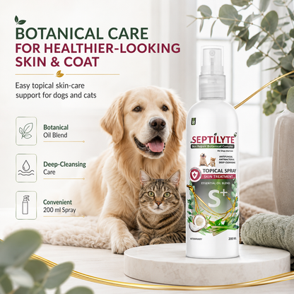 Septilyte Botanical Skin Treatment Spray for Dogs & Cats | Antifungal, Antibacterial, Deep Cleansing | Tea Tree, Neem & Aloe | 200 ml