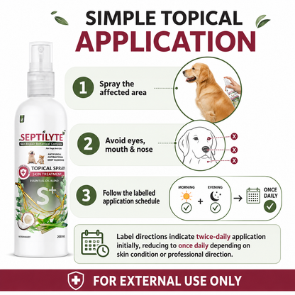 Septilyte Botanical Skin Treatment Spray for Dogs & Cats | Antifungal, Antibacterial, Deep Cleansing | Tea Tree, Neem & Aloe | 200 ml